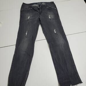 Jade Jeans Womens Straight Leg Denim Black Distressed Cut Off Hem Stretch 9/10
